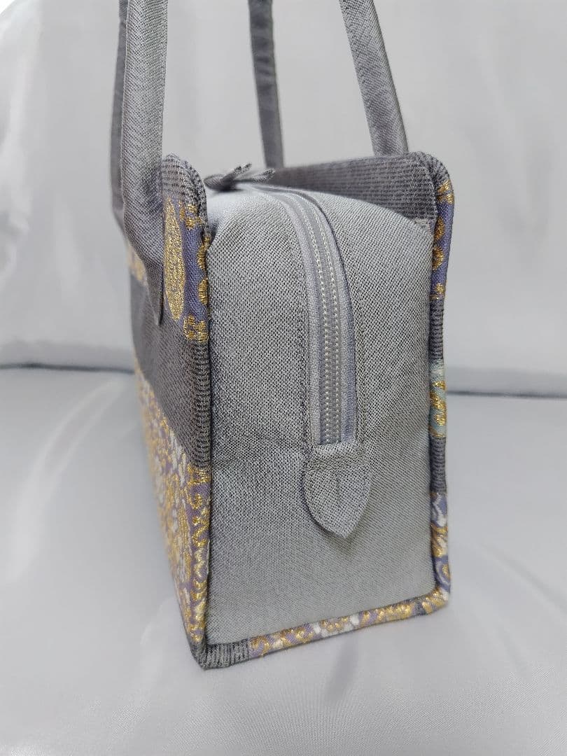 青灰　帯地　利休バッグ 　和装バッグ