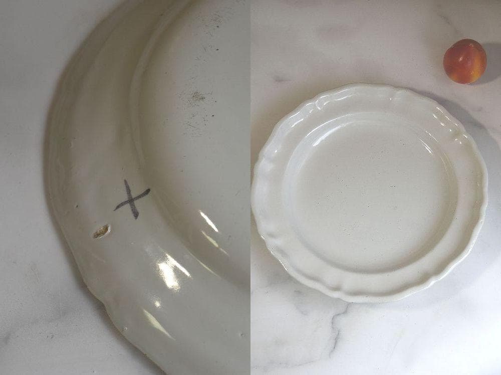 超美品　18/19世紀　ムスティエ　花リム大皿　×印　フランスアンティーク