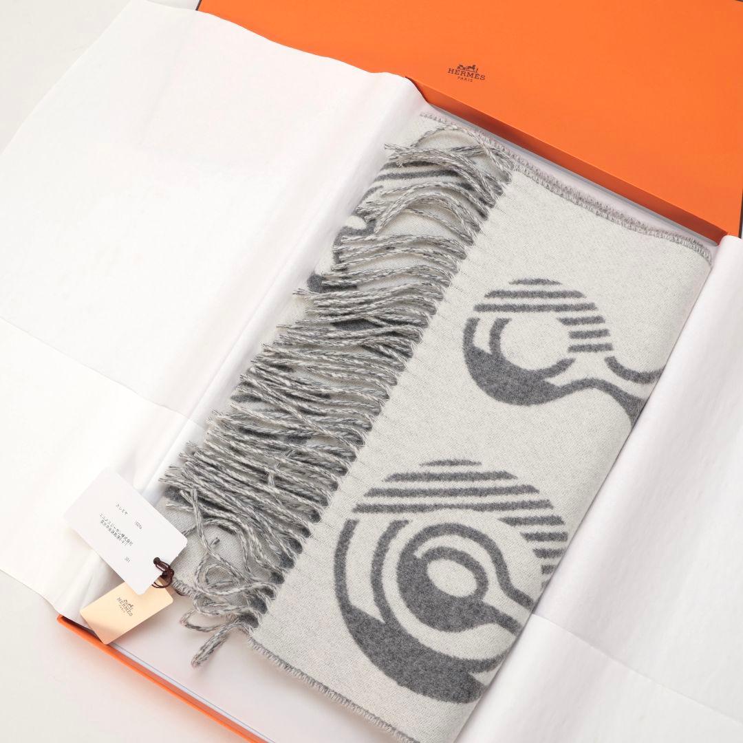 未使用 エルメス マフラー カシミヤ グレー系