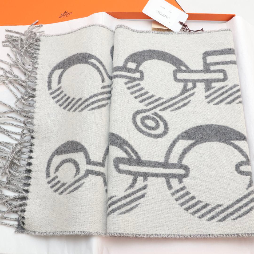 未使用 エルメス マフラー カシミヤ グレー系