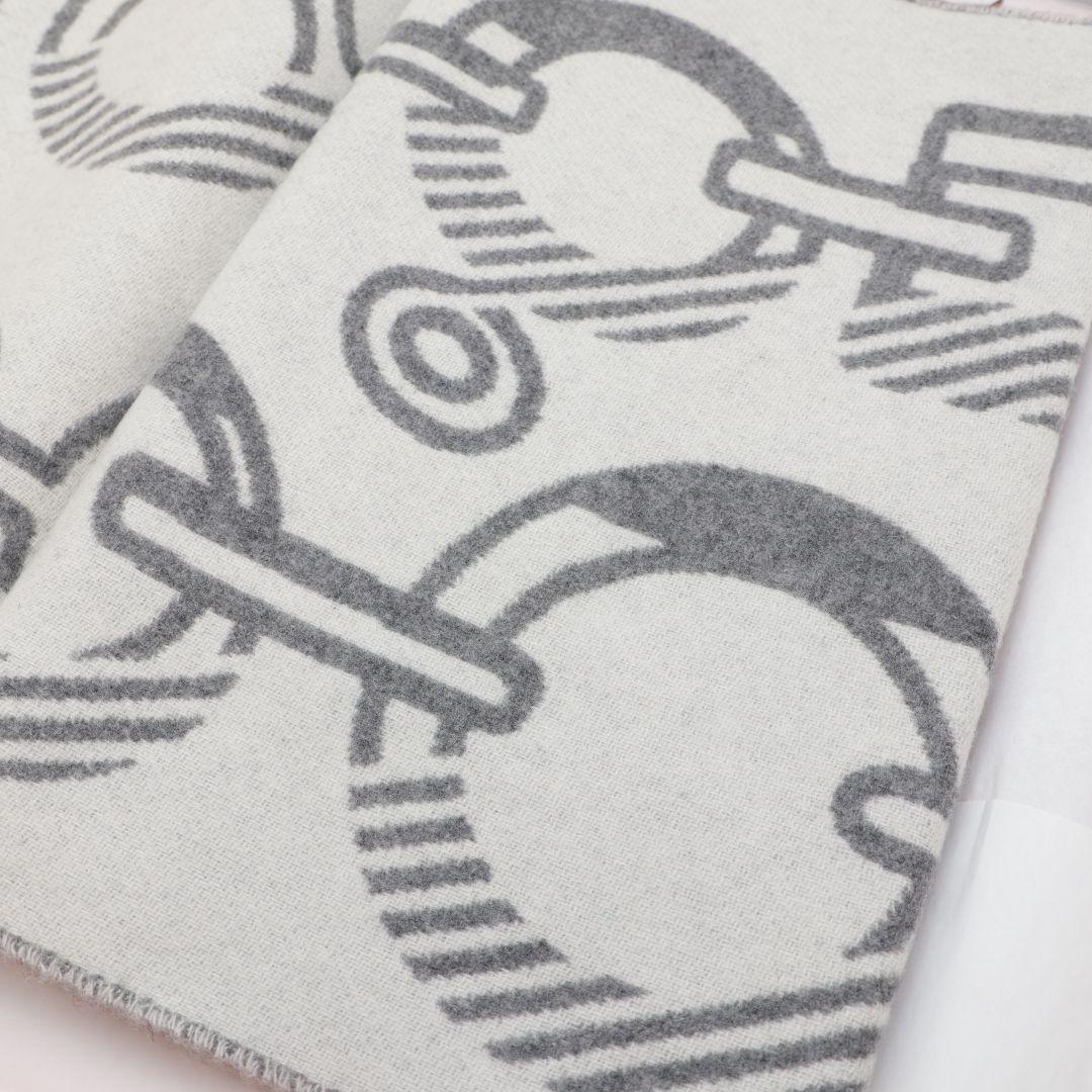 未使用 エルメス マフラー カシミヤ グレー系