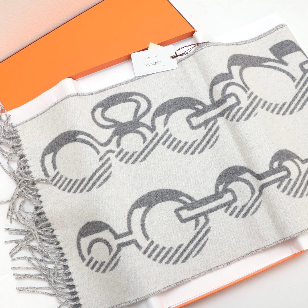 未使用 エルメス マフラー カシミヤ グレー系