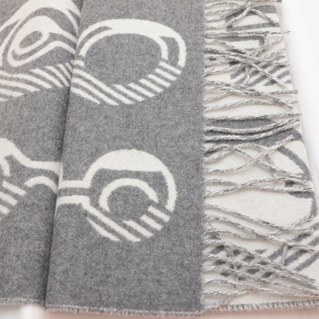 未使用 エルメス マフラー カシミヤ グレー系