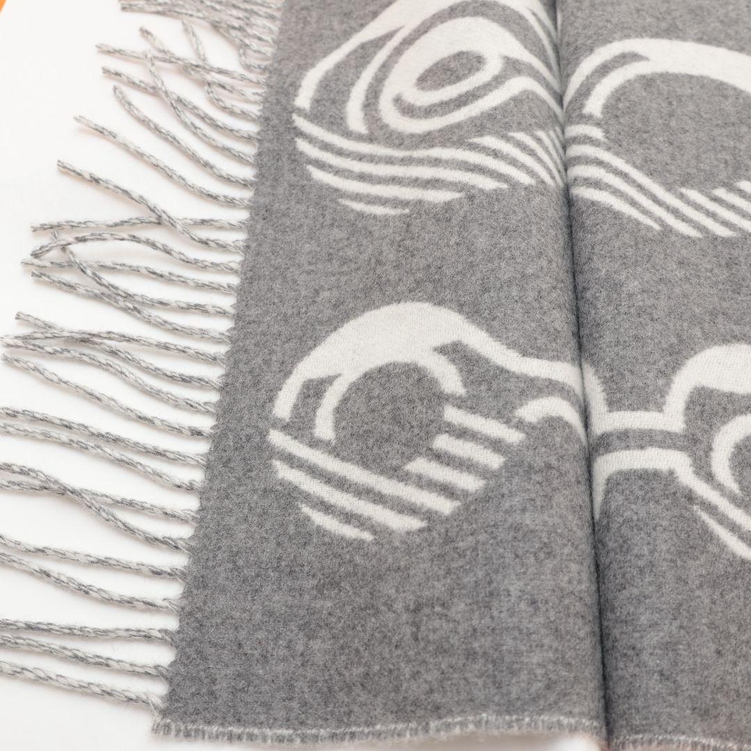 未使用 エルメス マフラー カシミヤ グレー系