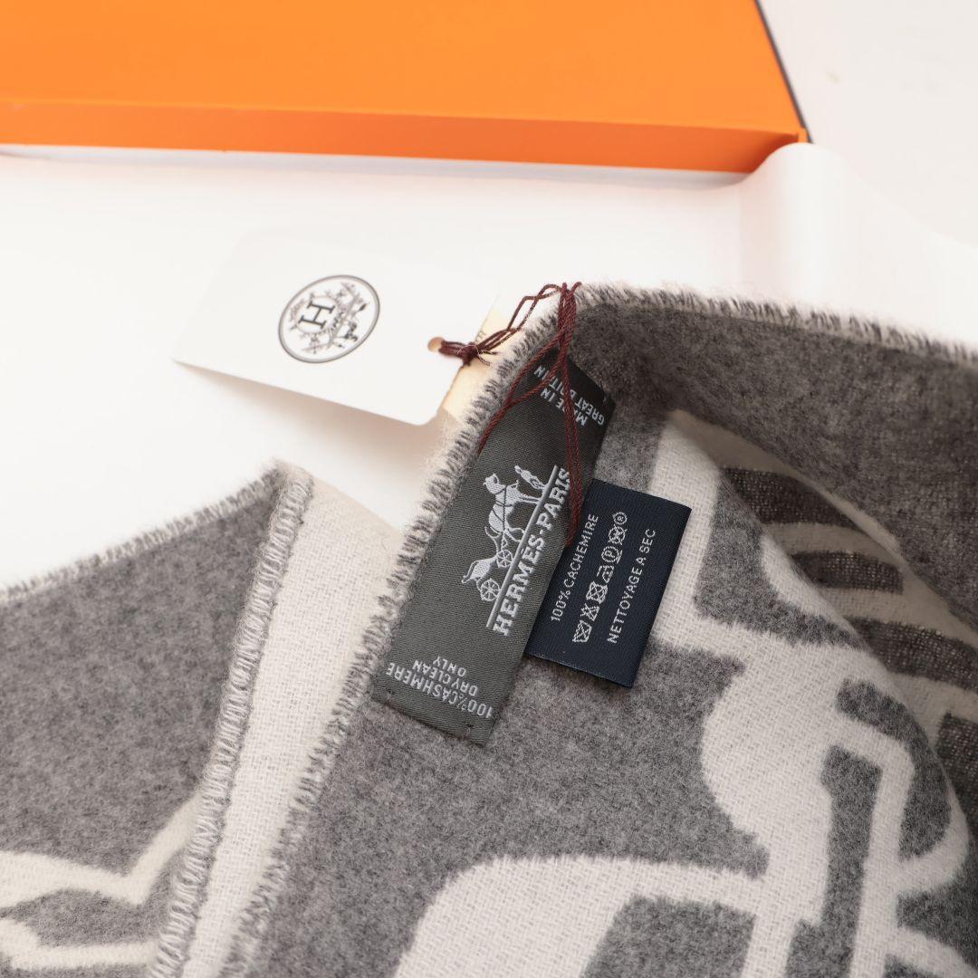 未使用 エルメス マフラー カシミヤ グレー系