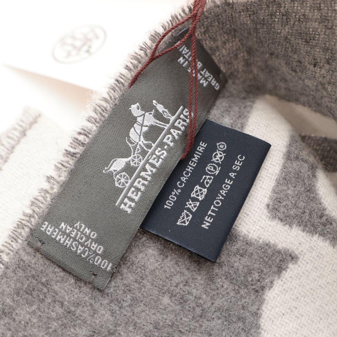 未使用 エルメス マフラー カシミヤ グレー系