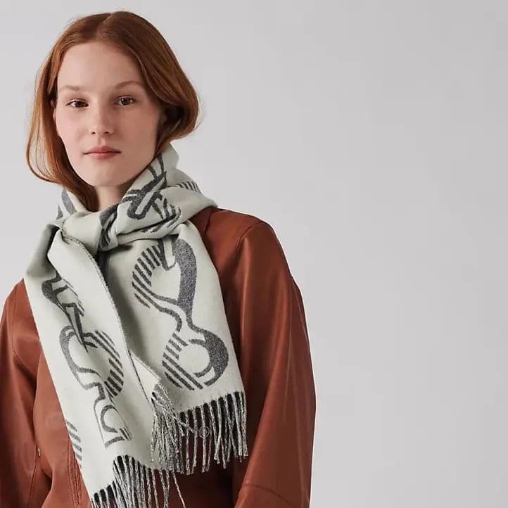 未使用 エルメス マフラー カシミヤ グレー系