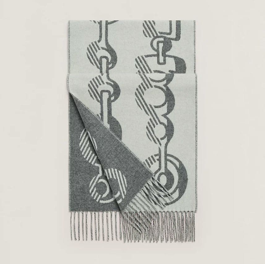 未使用 エルメス マフラー カシミヤ グレー系