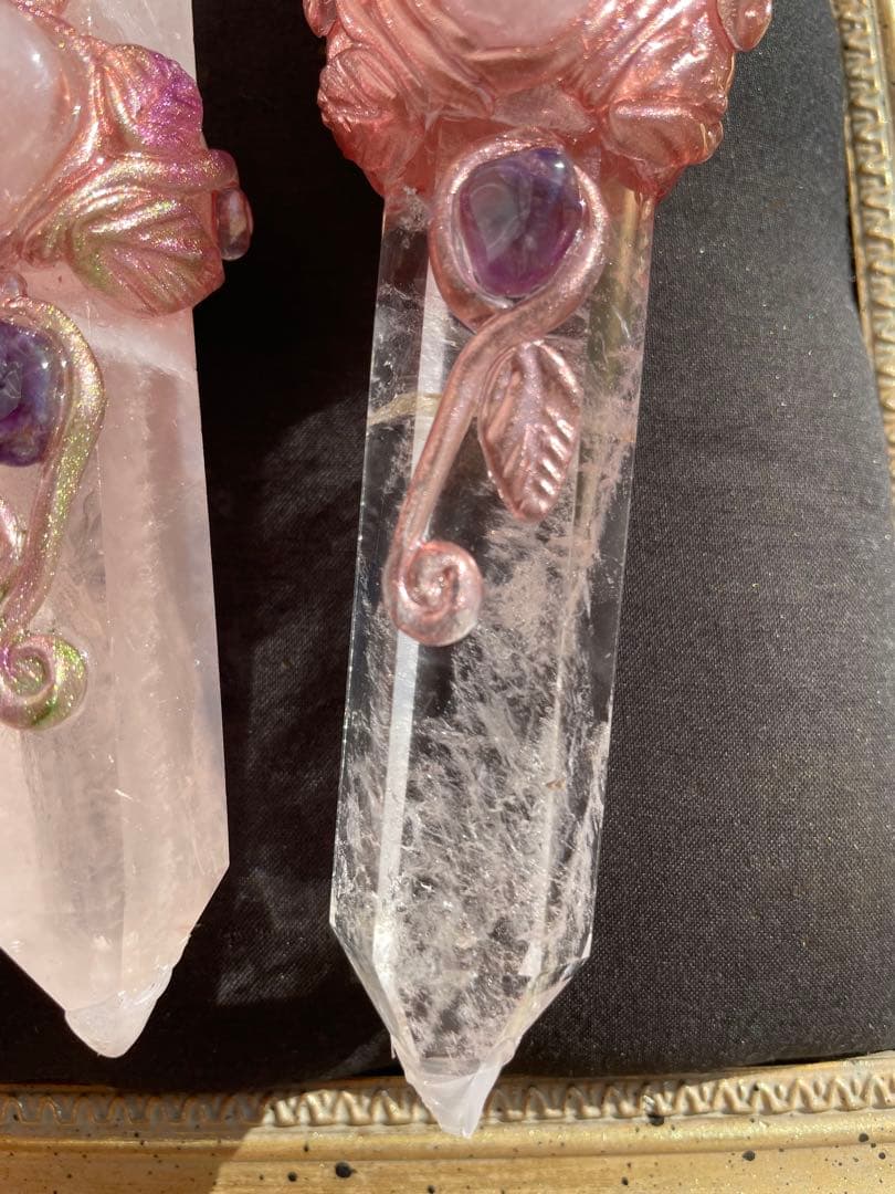 ローズクォーツ水晶アメジストの魔法のスティック　魔法棒魔法の杖4点セット天然石