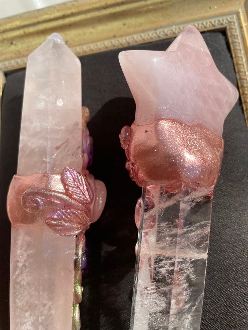 ローズクォーツ水晶アメジストの魔法のスティック　魔法棒魔法の杖4点セット天然石
