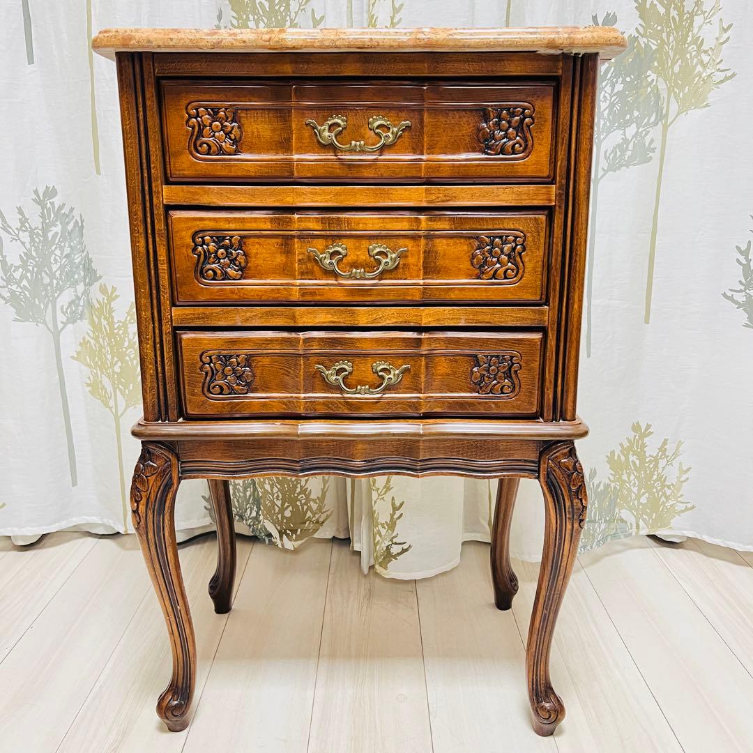 クラウディオ 猫脚 3段チェスト アンティーク イタリア製 大理石 天板