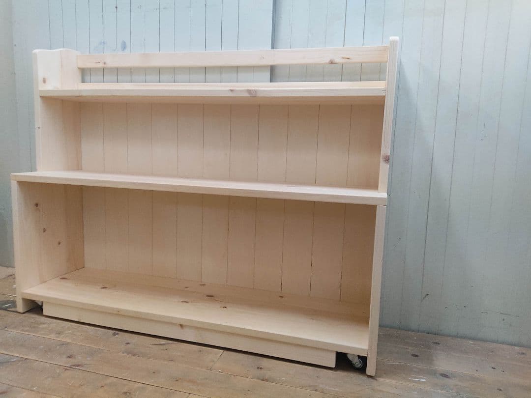 1点限りの超特価！即発送！キャスター付きローキャビネット 無塗装-A