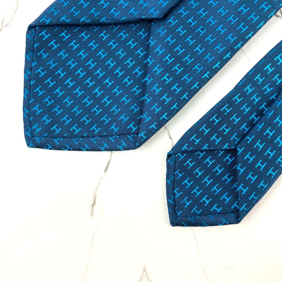 Momo　美品　エルメス　ネクタイ　ファソネ　H柄　H織　ジャガード　ブル