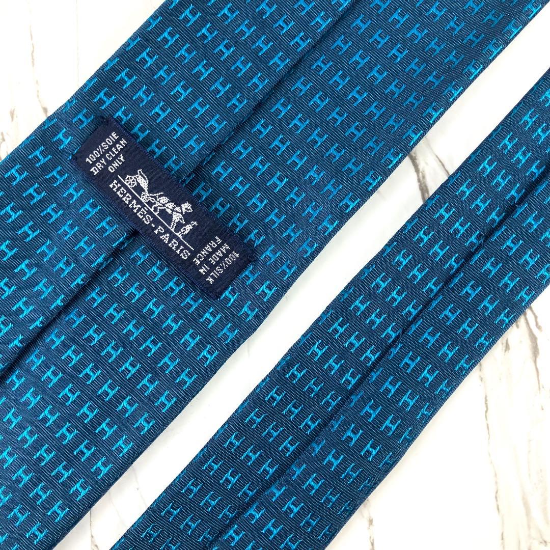 Momo　美品　エルメス　ネクタイ　ファソネ　H柄　H織　ジャガード　ブル