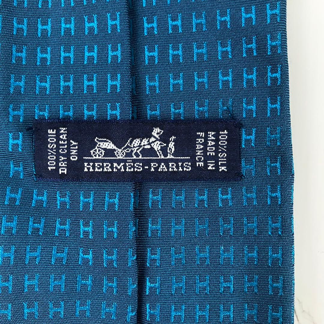 Momo　美品　エルメス　ネクタイ　ファソネ　H柄　H織　ジャガード　ブル