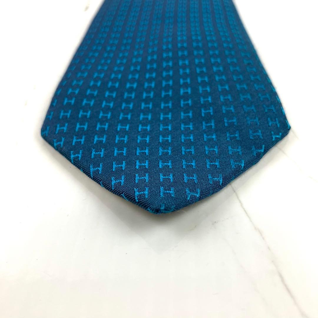 Momo　美品　エルメス　ネクタイ　ファソネ　H柄　H織　ジャガード　ブル