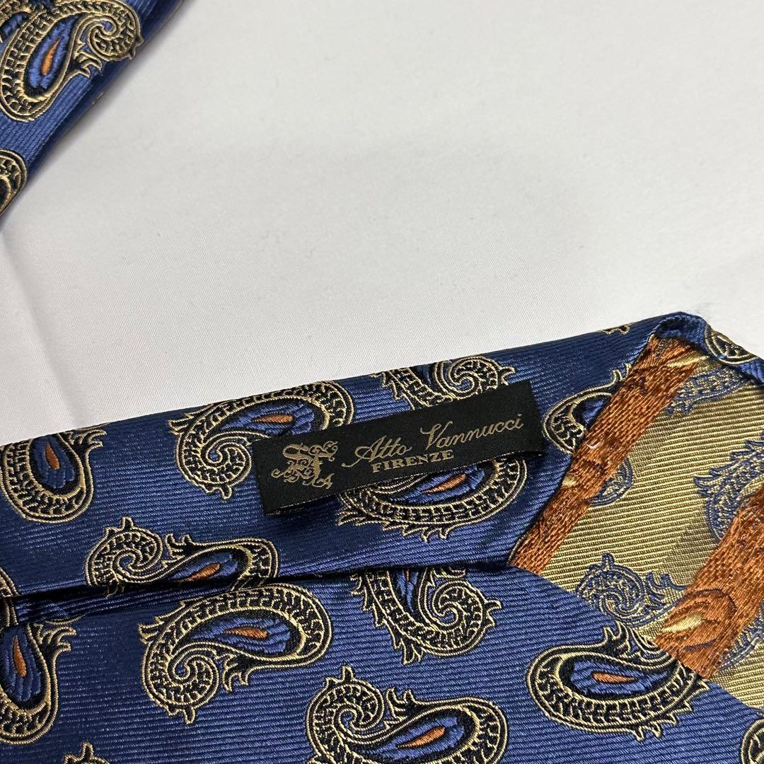 アットバンヌッチ☆ネクタイ☆青系☆ネイビー☆ペイズリー柄☆セッテピエゲ☆707