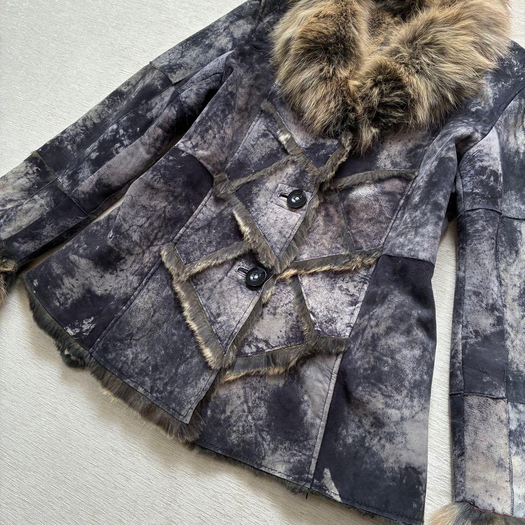 希少 ファーコート　毛皮ジャケット　リアルファー　ブルーフォックス　本革　Y2K