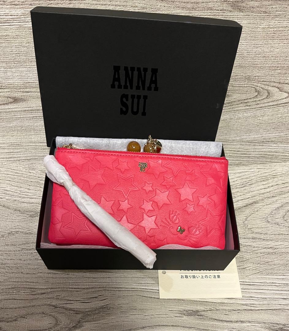 新品　アナスイ　プレイングキャット　猫　がま口財布　チェーンウォレット　ピンク