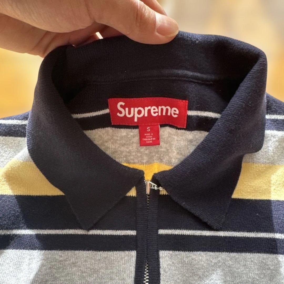 トップス Supreme Stripe Zip L/S Polo \"Navy\"