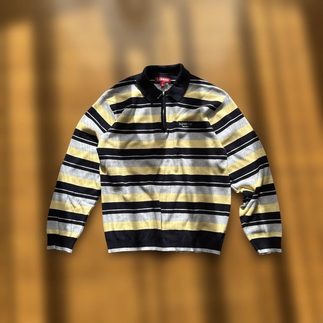 トップス Supreme Stripe Zip L/S Polo \"Navy\"