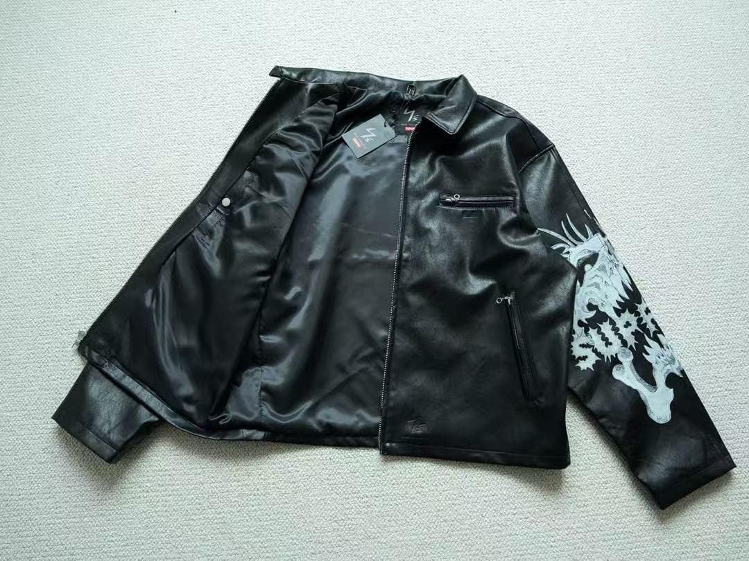レザージャケット ドラゴンプリント 黒