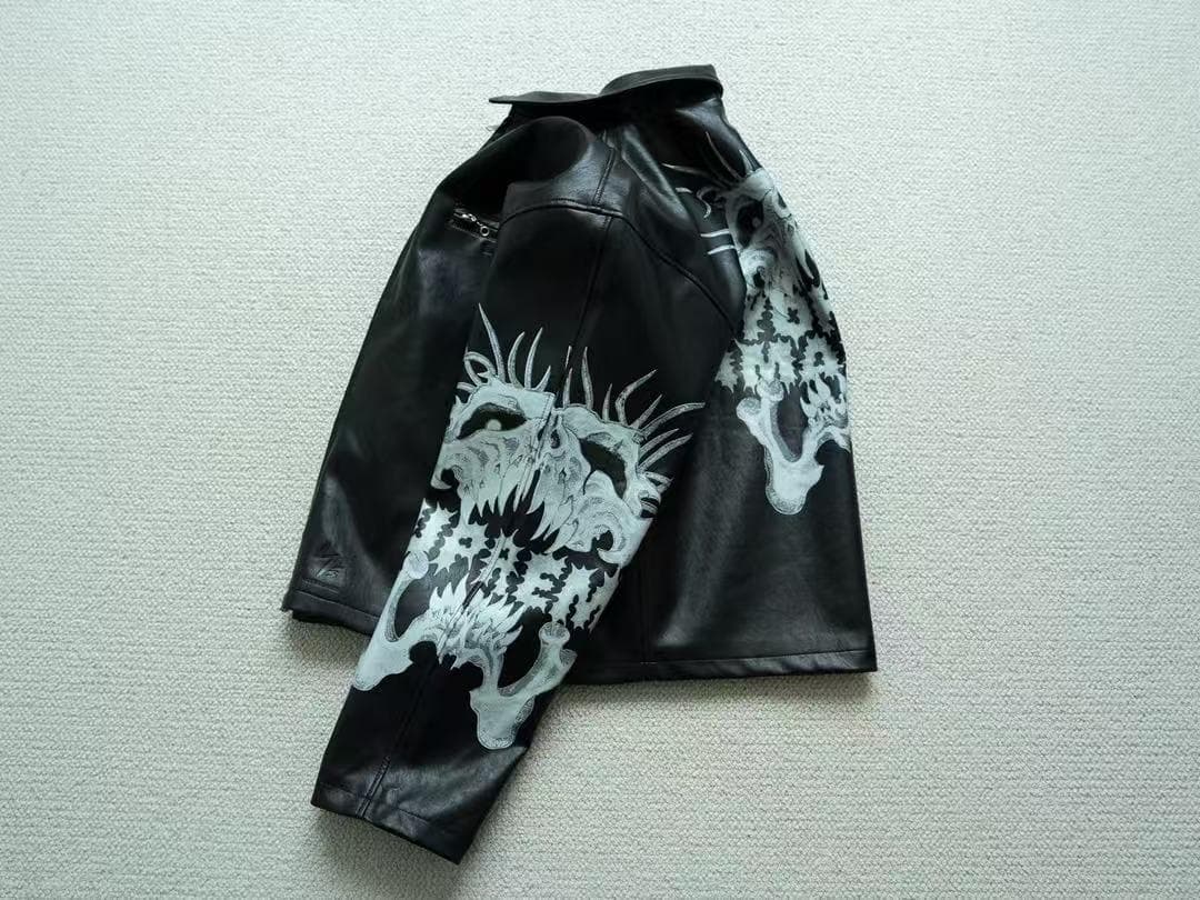 レザージャケット ドラゴンプリント 黒