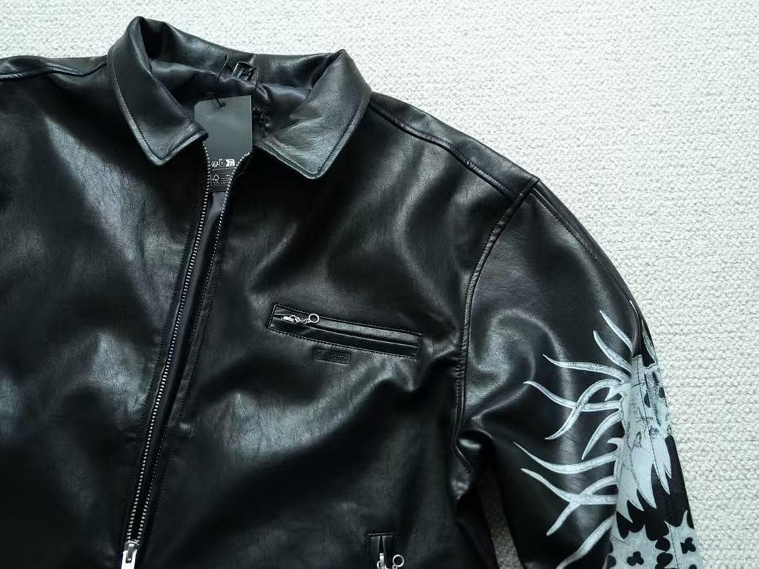 レザージャケット ドラゴンプリント 黒