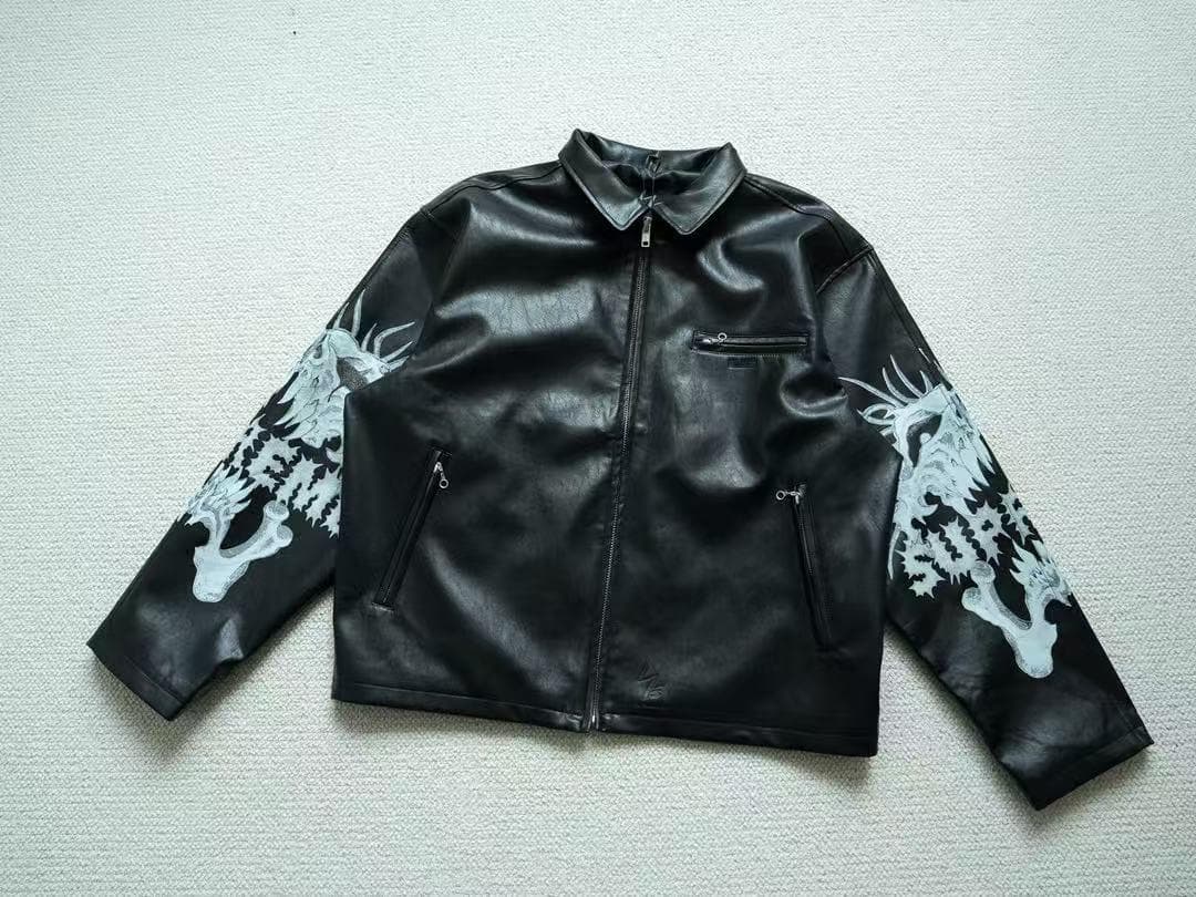 レザージャケット ドラゴンプリント 黒