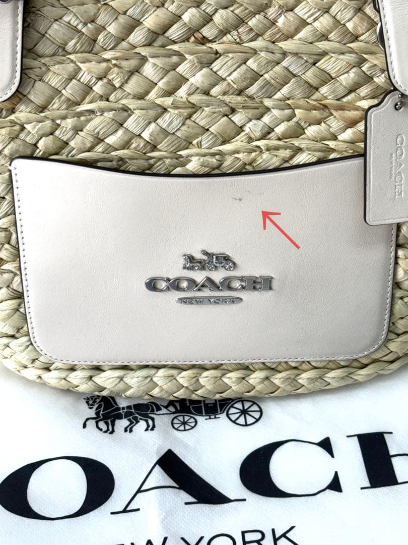 COACH コーチ レザー×ストロー カゴバッグ トート 大容量