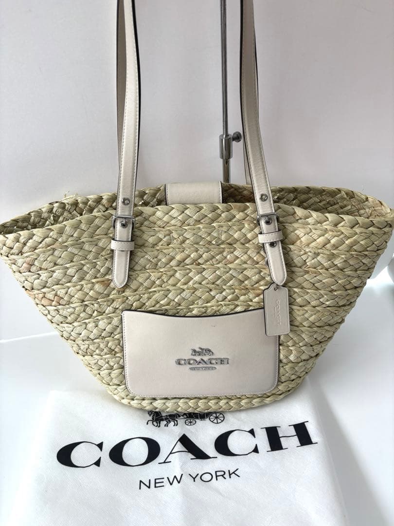 COACH コーチ レザー×ストロー カゴバッグ トート 大容量