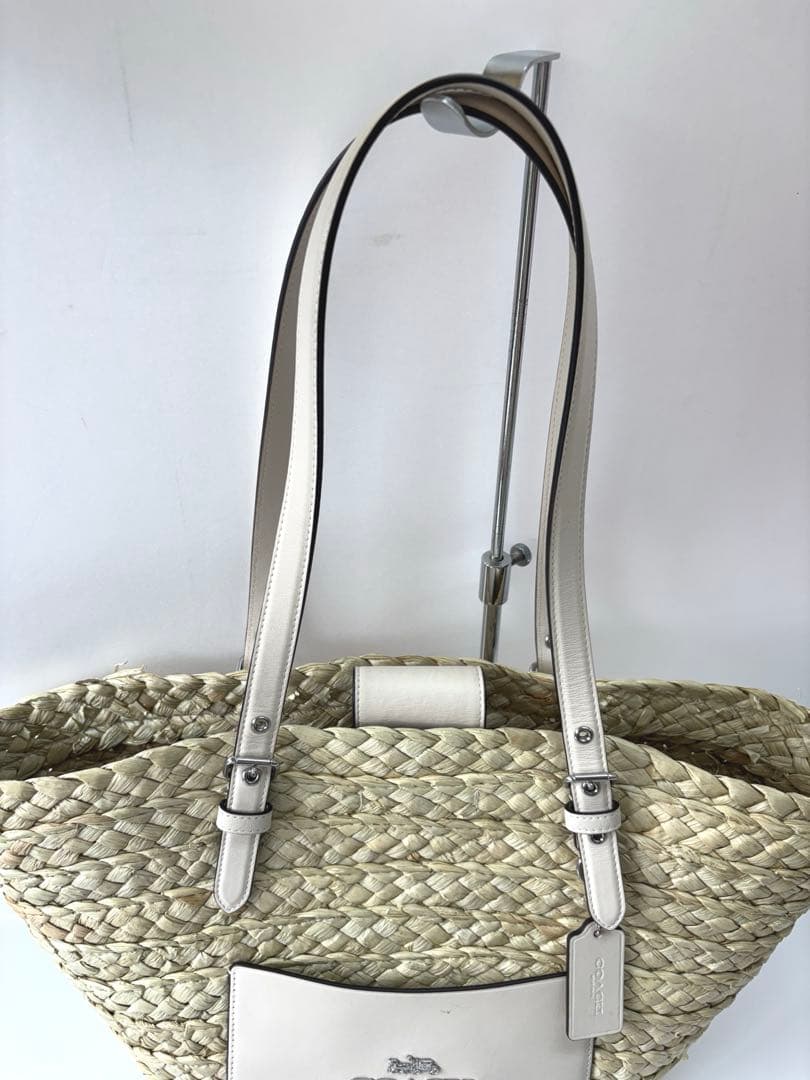 COACH コーチ レザー×ストロー カゴバッグ トート 大容量