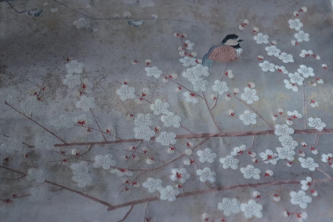 袋帯　梅と小鳥　作家物