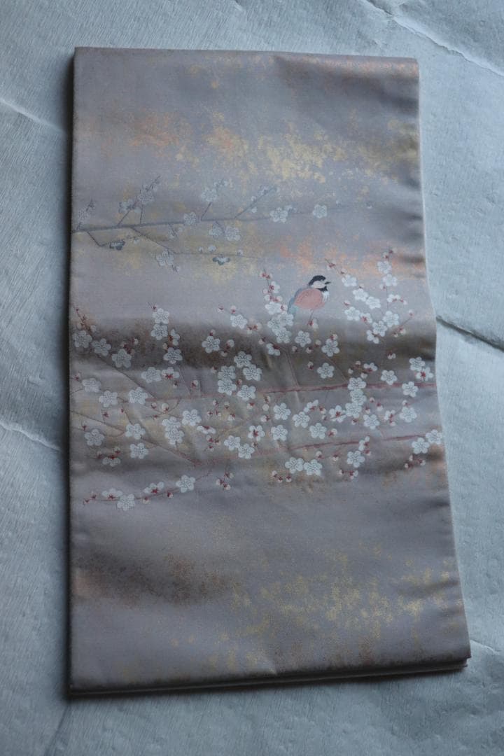袋帯　梅と小鳥　作家物