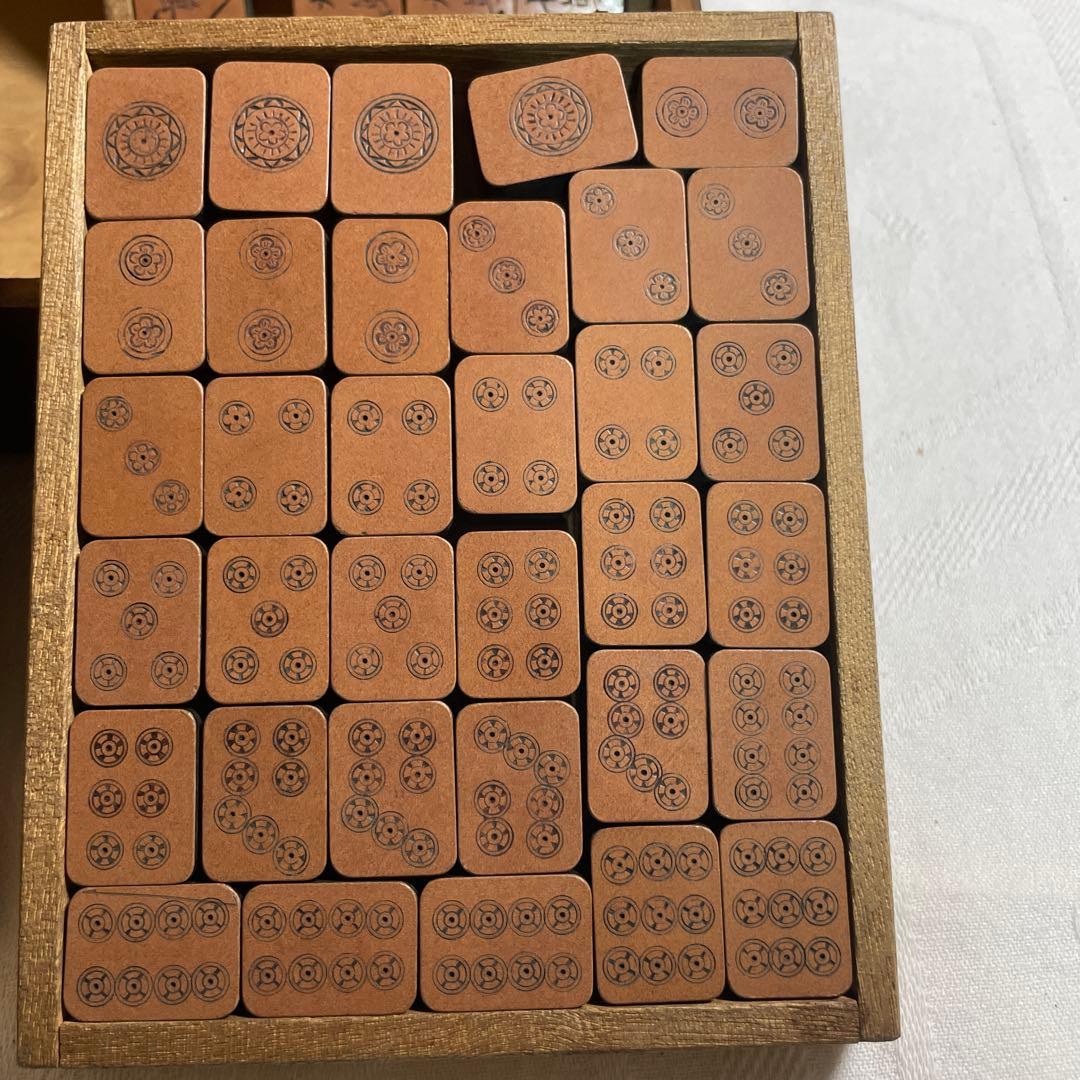 【骨董品】中国　竹嵌　骨牌　背竹牌　麻雀牌　箱付