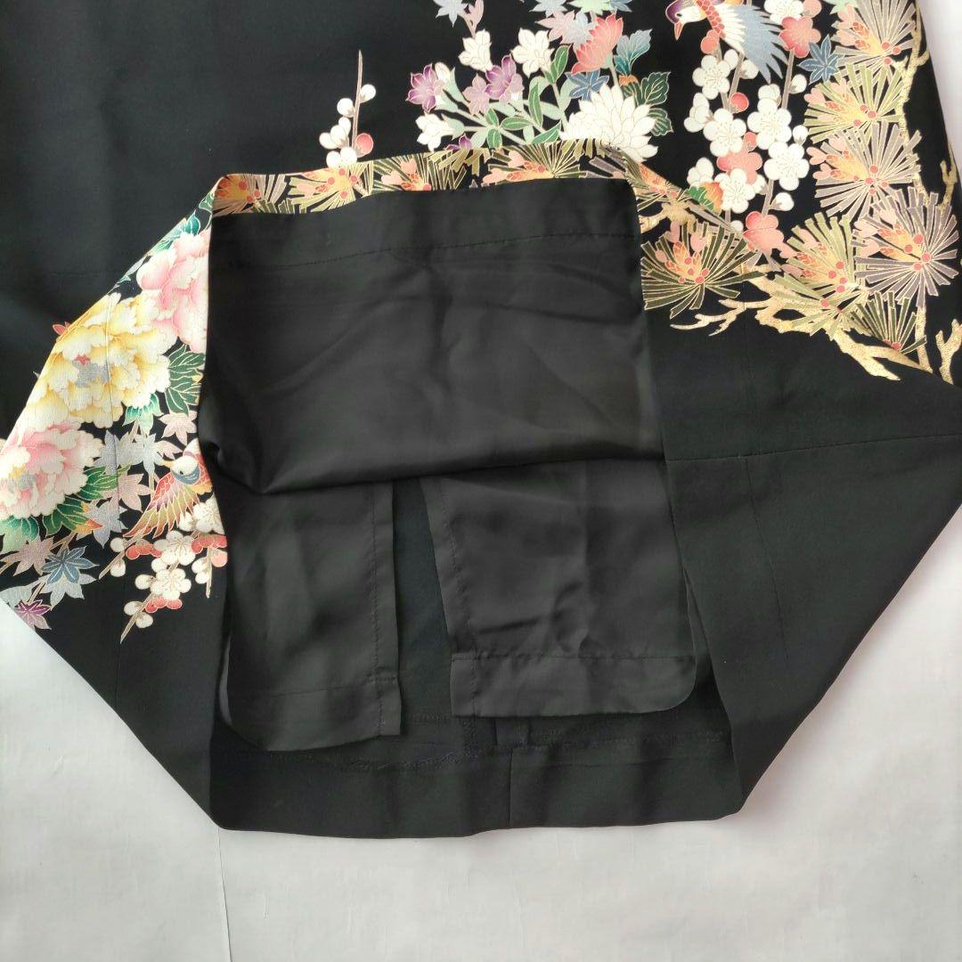 黒留袖リメイク　花鳥柄金刺繍ロングワンピース　ドレス