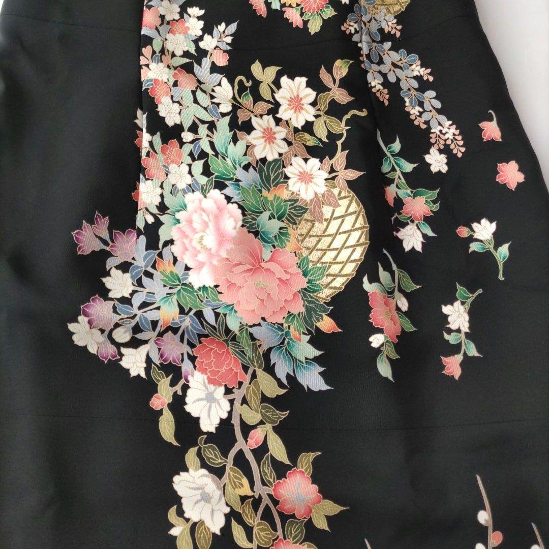 黒留袖リメイク　花鳥柄金刺繍ロングワンピース　ドレス
