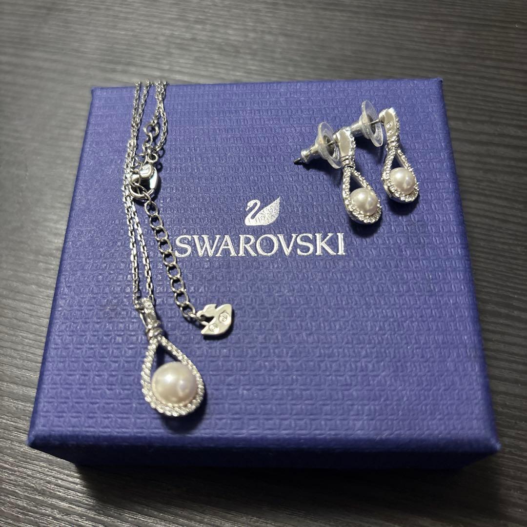 スワロフスキー パール ネックレス ドロップ ピアス セット