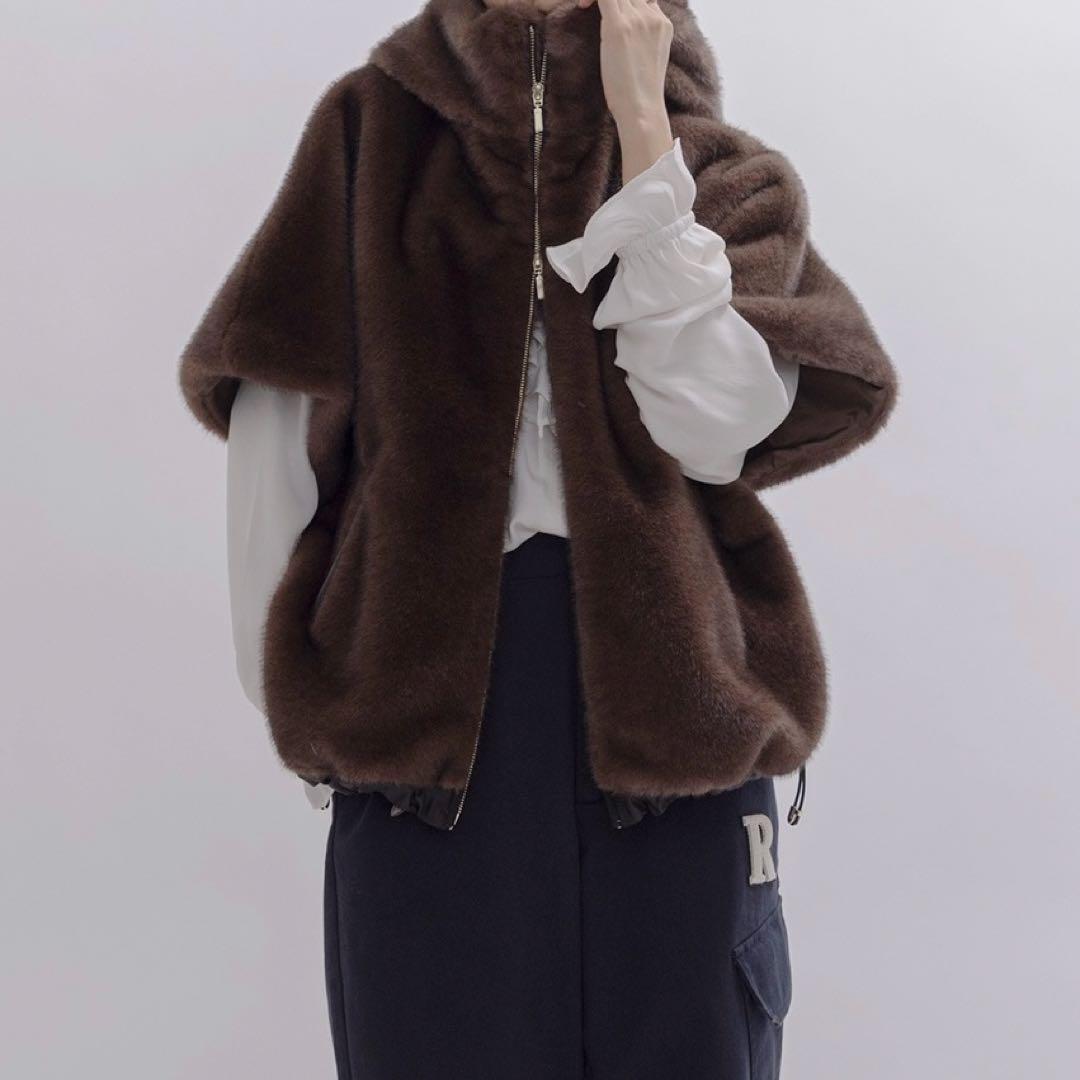 Eimee Law エイミーロウ ミンクライクファーケープ ブラウン