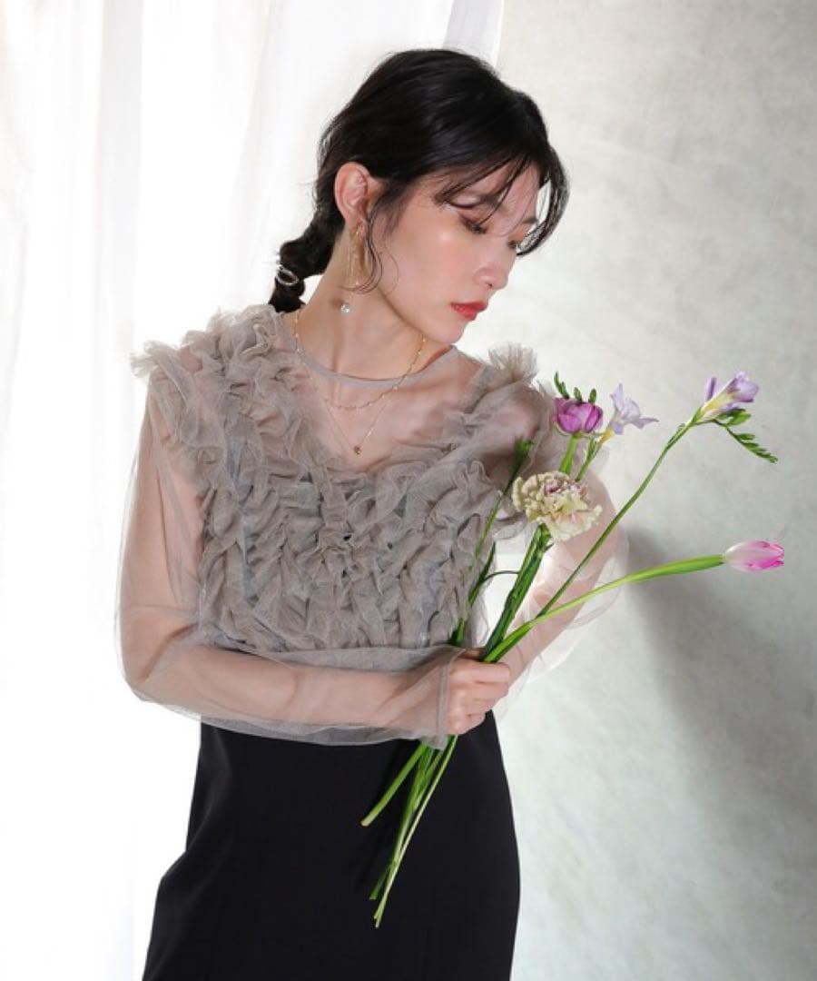 ＊美品＊ チュール ボリューム フリル ベスト シアー トップス ワンピース