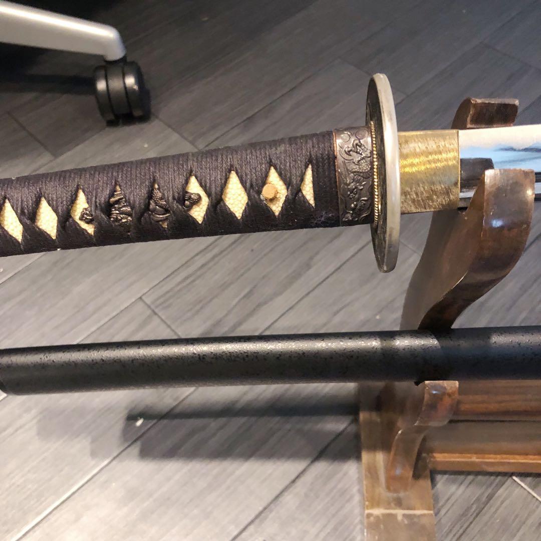 高級模造刀　高級居合刀　樋入り刀身　黒金拵え　高級居合刀　刀袋