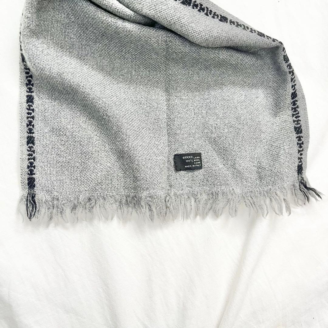 GUCCI マフラーウール100%灰色グレー