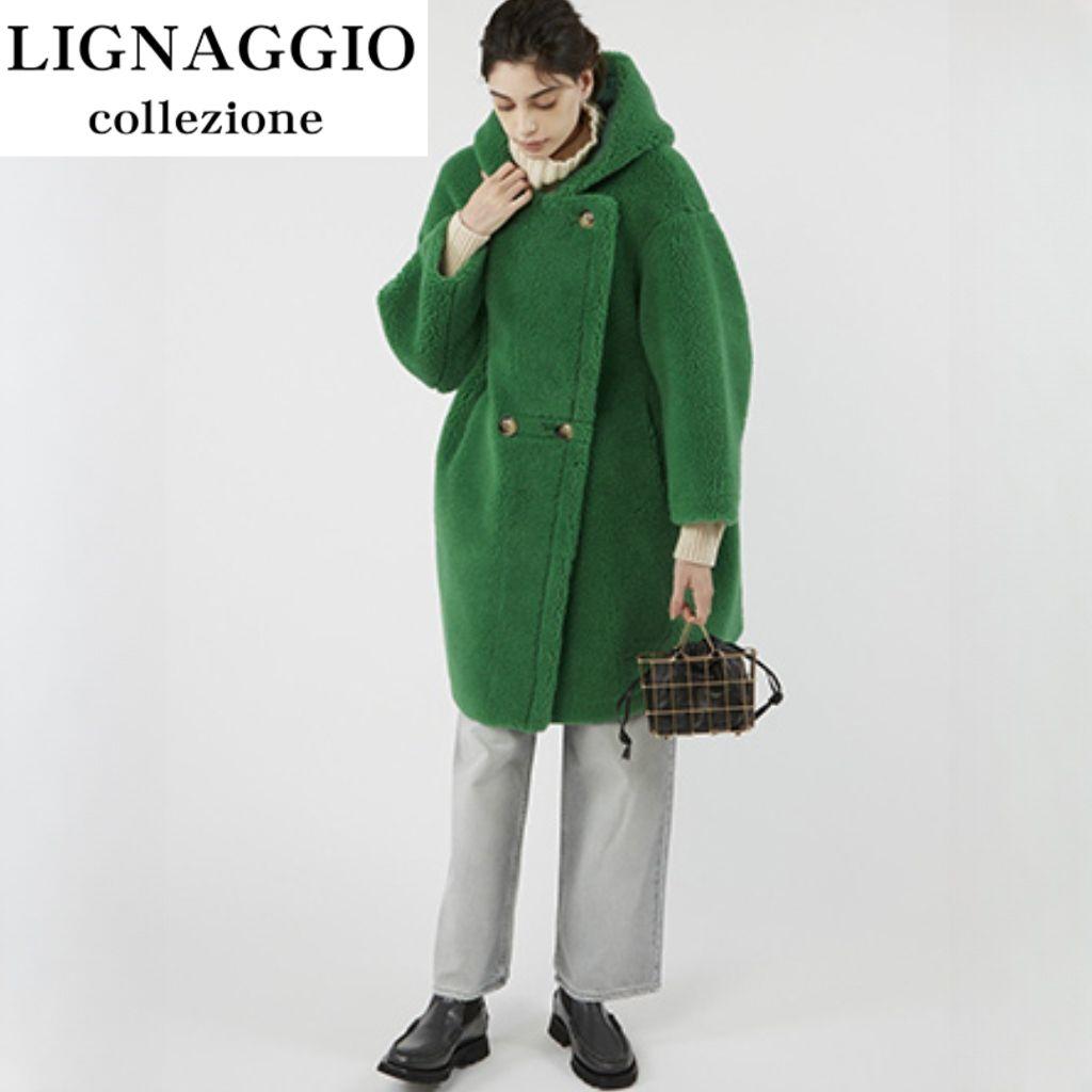 【現行品】美品✨️LIGNAGGIO リナージオ ウール混 フードボアコート 緑