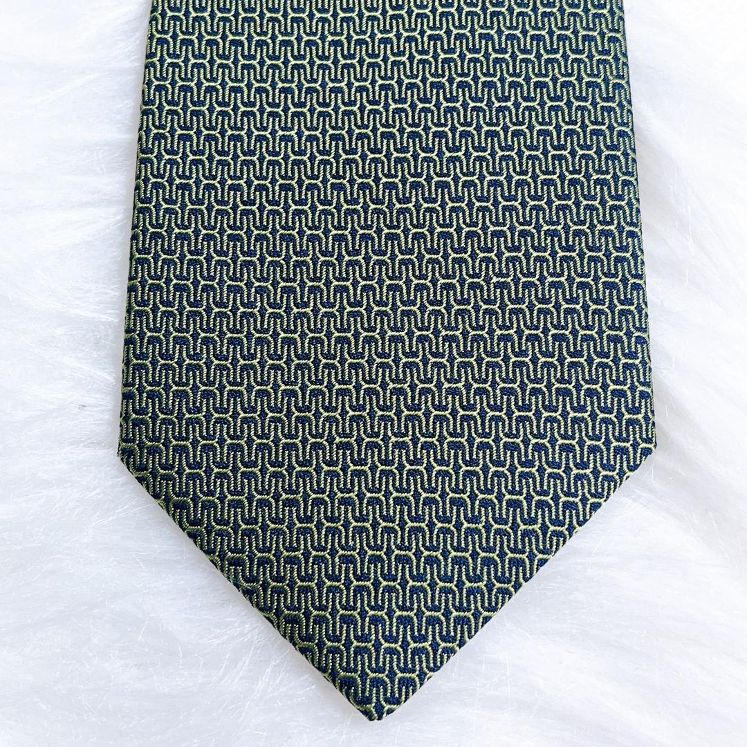 エルメス　HERMES ネクタイ シルク100% フランス製 グリーン H柄