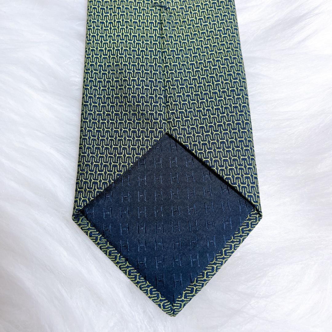 エルメス　HERMES ネクタイ シルク100% フランス製 グリーン H柄