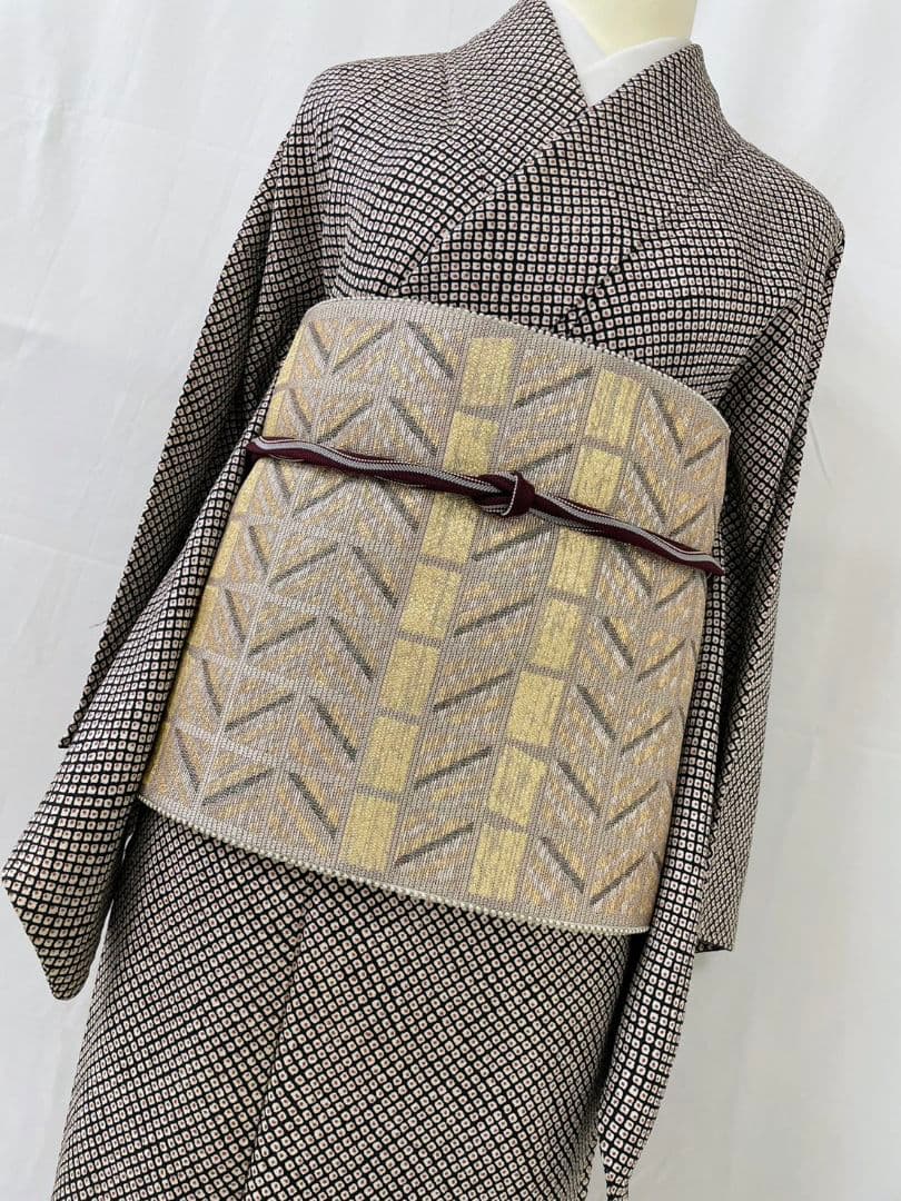 お見分け済　美品　正絹袷　染疋田　小紋　袋帯