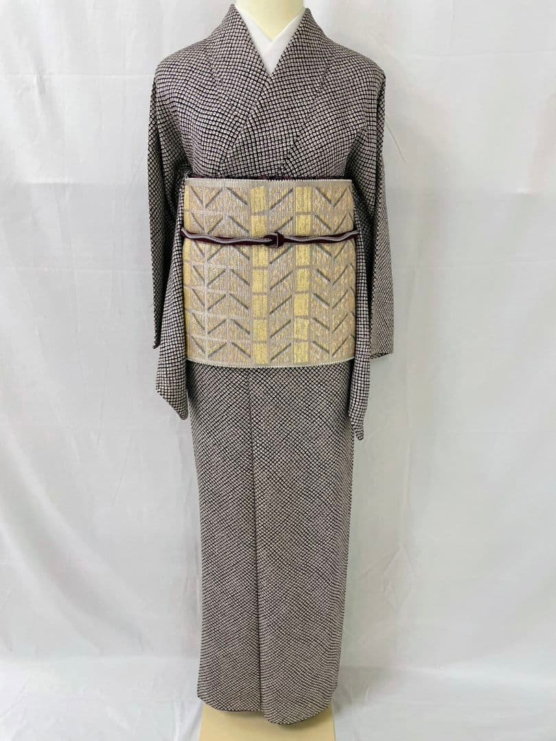 お見分け済　美品　正絹袷　染疋田　小紋　袋帯