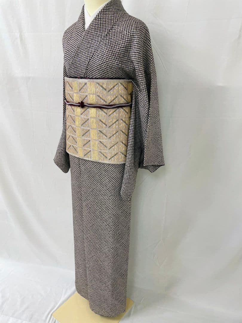 お見分け済　美品　正絹袷　染疋田　小紋　袋帯