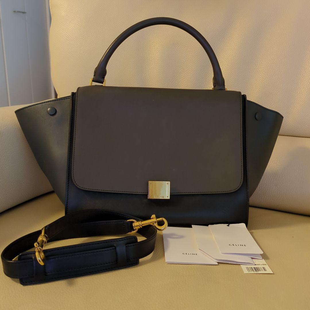 ✨美品✨セリーヌトラペラーズレザースエード２wayバッグ　ＢＬＡＣＫ！