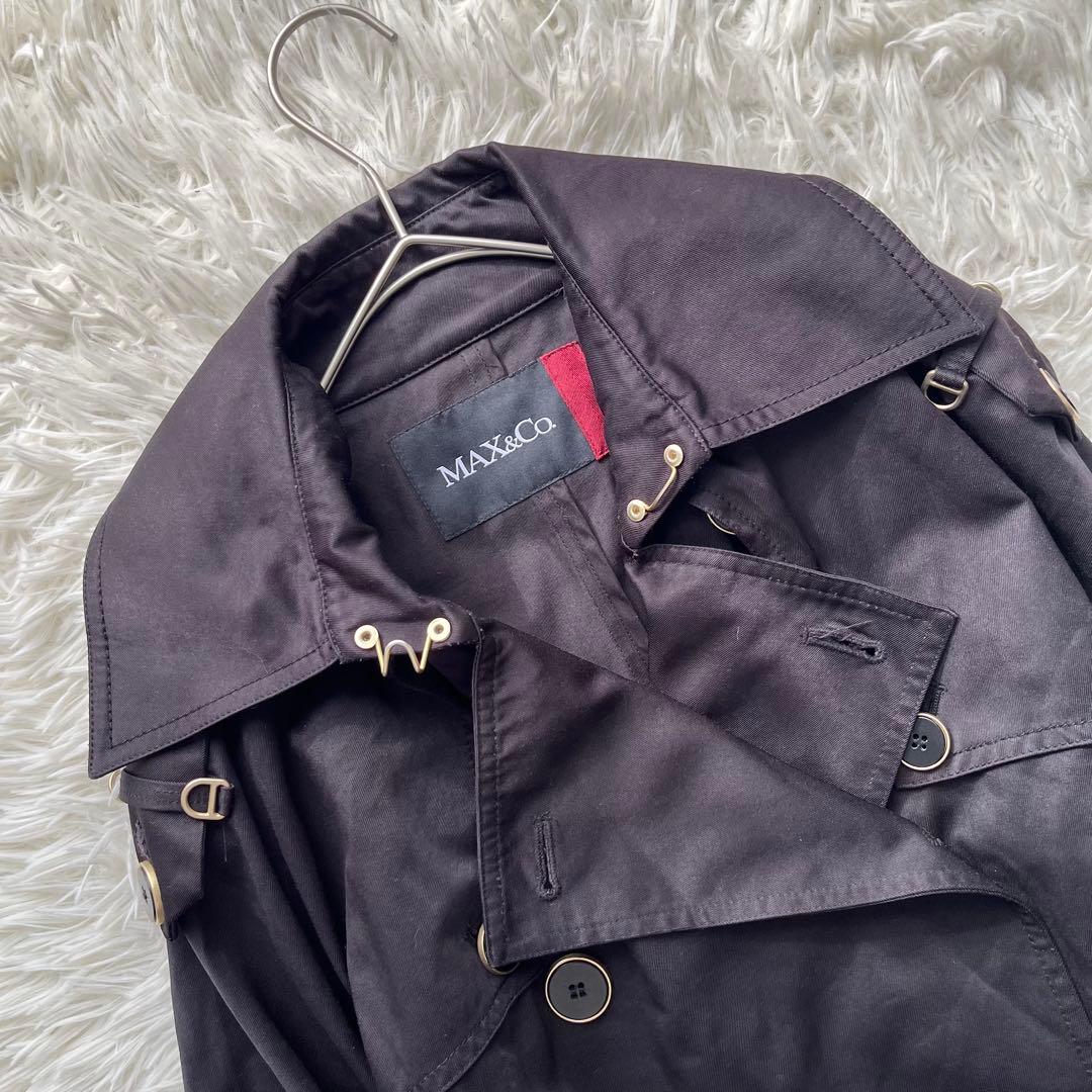 【美品】マックスマーラ ロングトレンチコート ベルト付き ダブル ブラック40